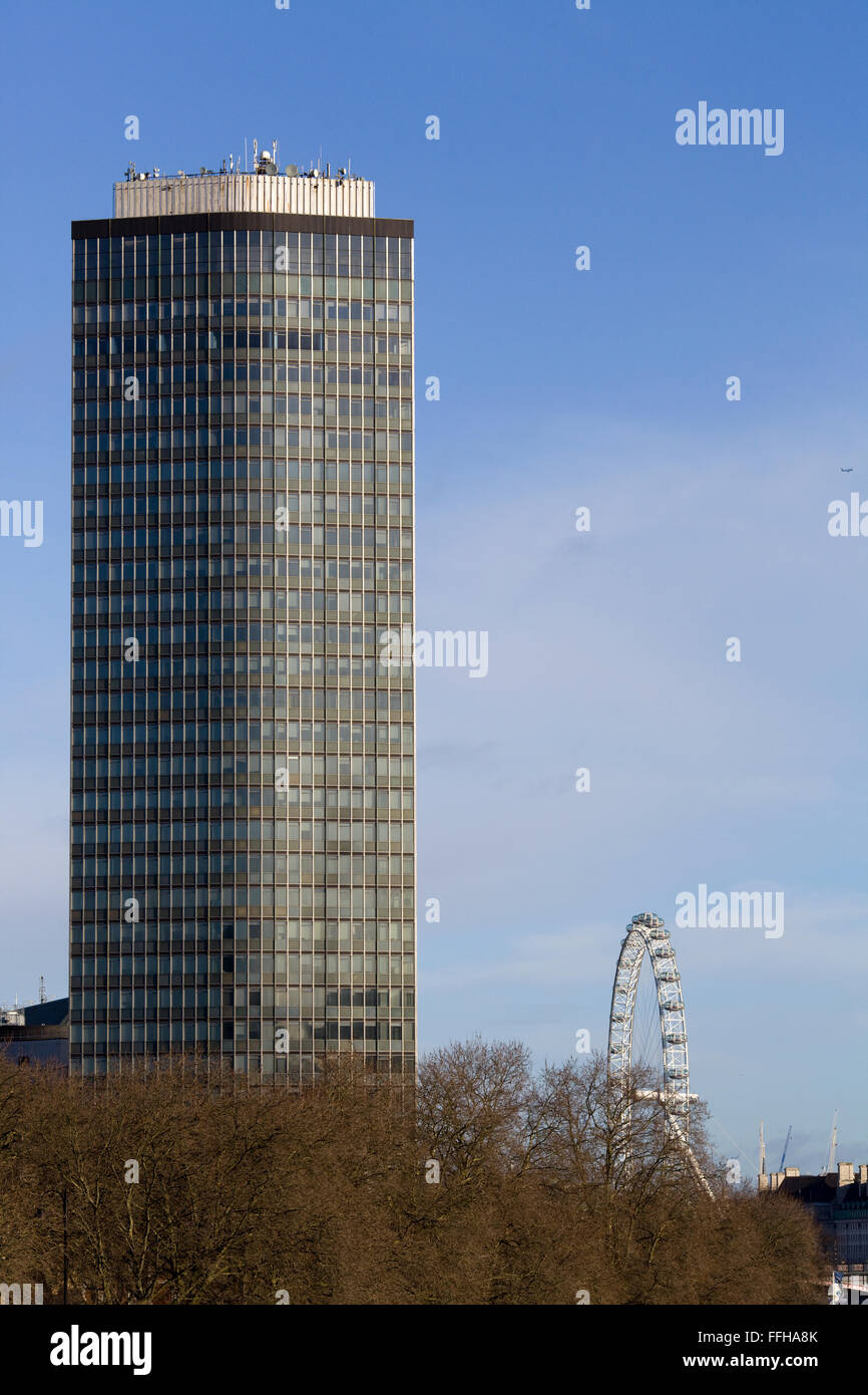 View from the Vauxhall Bridge of Millbank Tower and the London eye Stock Photo