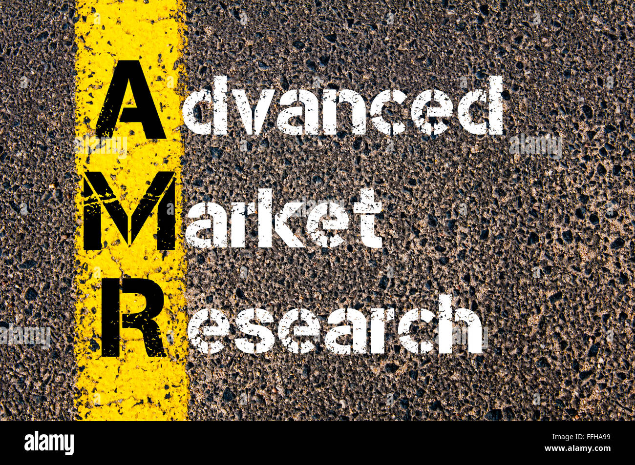 Concept image of Business Acronym AMR Advanced Market Research written over  road marking yellow paint line Stock Photo - Alamy