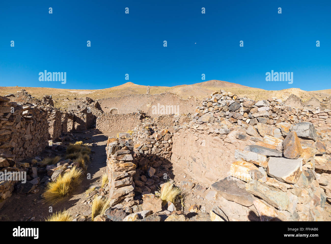 Abandoned and ruined old colonial village and mining town on the