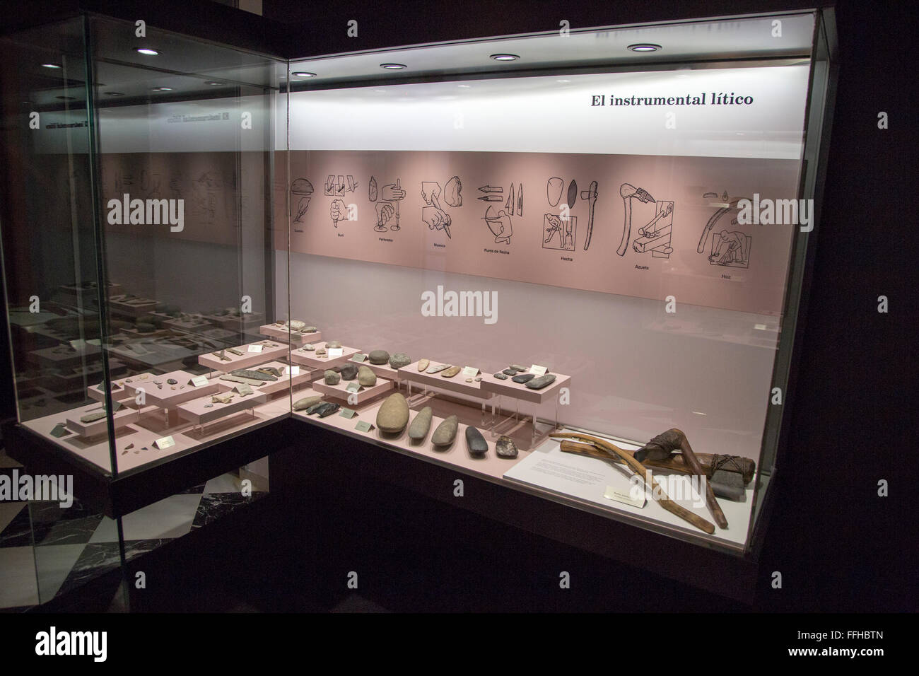 Display of stone age farming implements tools, archaeology museum, Jerez de la Frontera, Cadiz Province, Spain Stock Photo