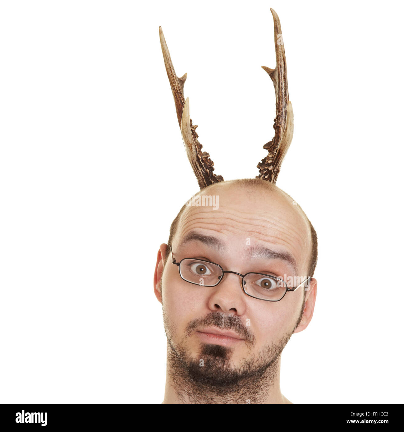 Man with deer horns on his head Stock Photo Alamy