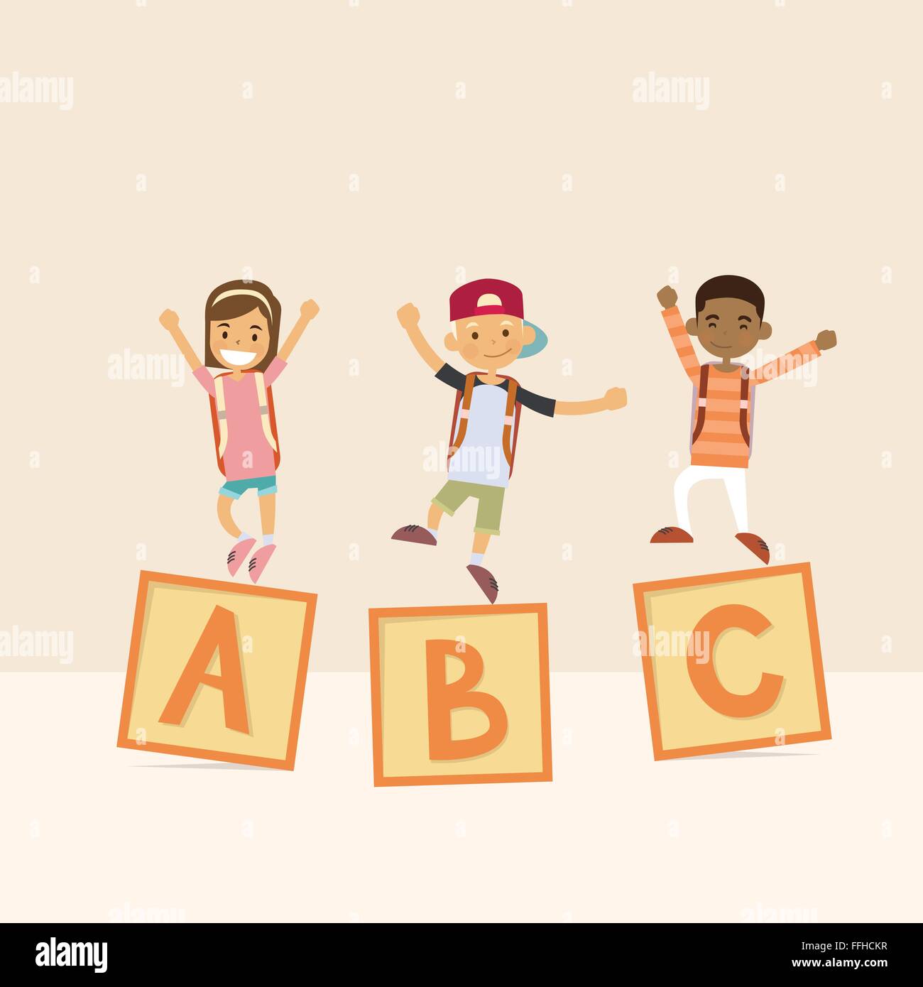 Children On Letters Cube School Study Alphabet Education Stock Vector ...