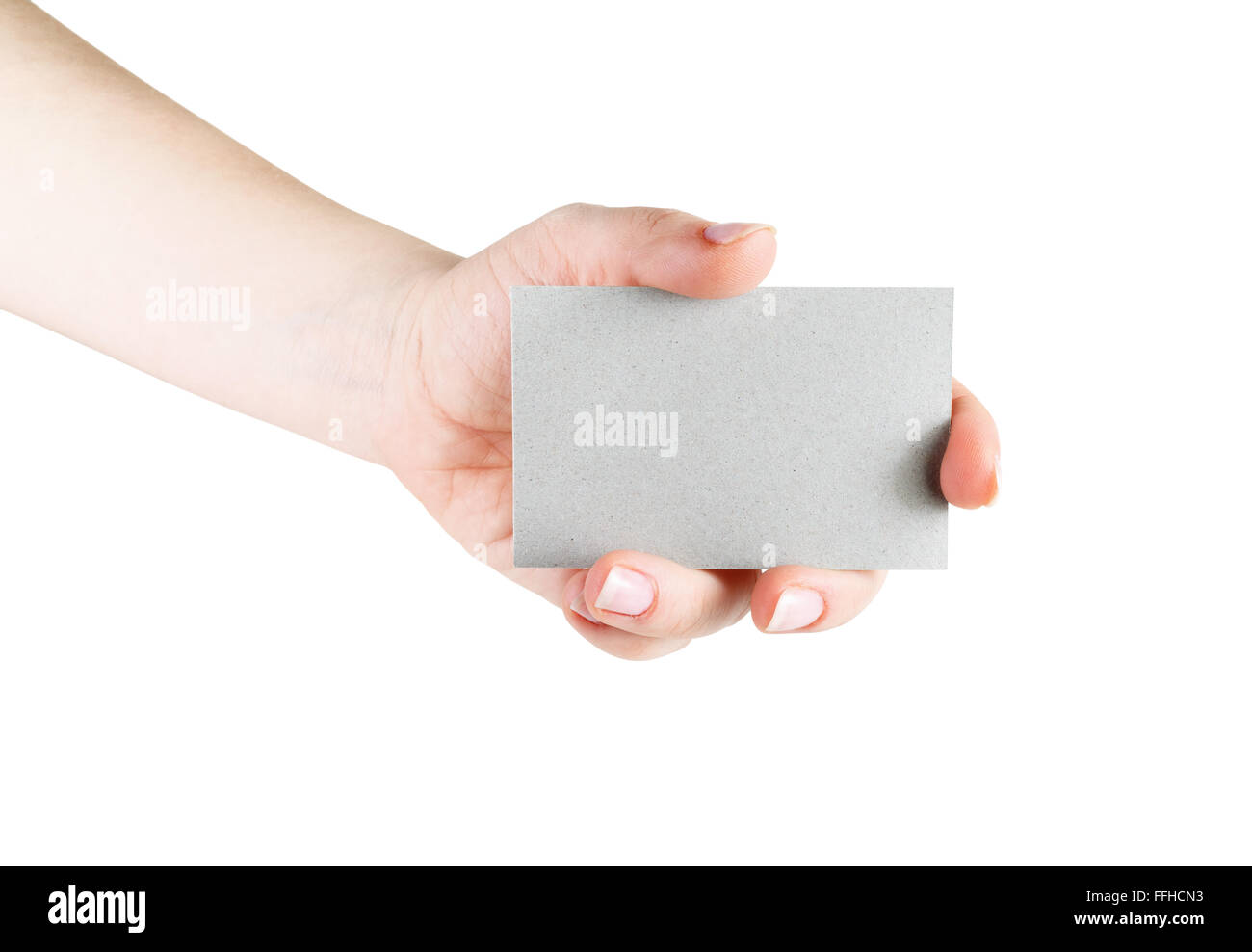 Blank business card in hand. Isolated with clipping path on white ...