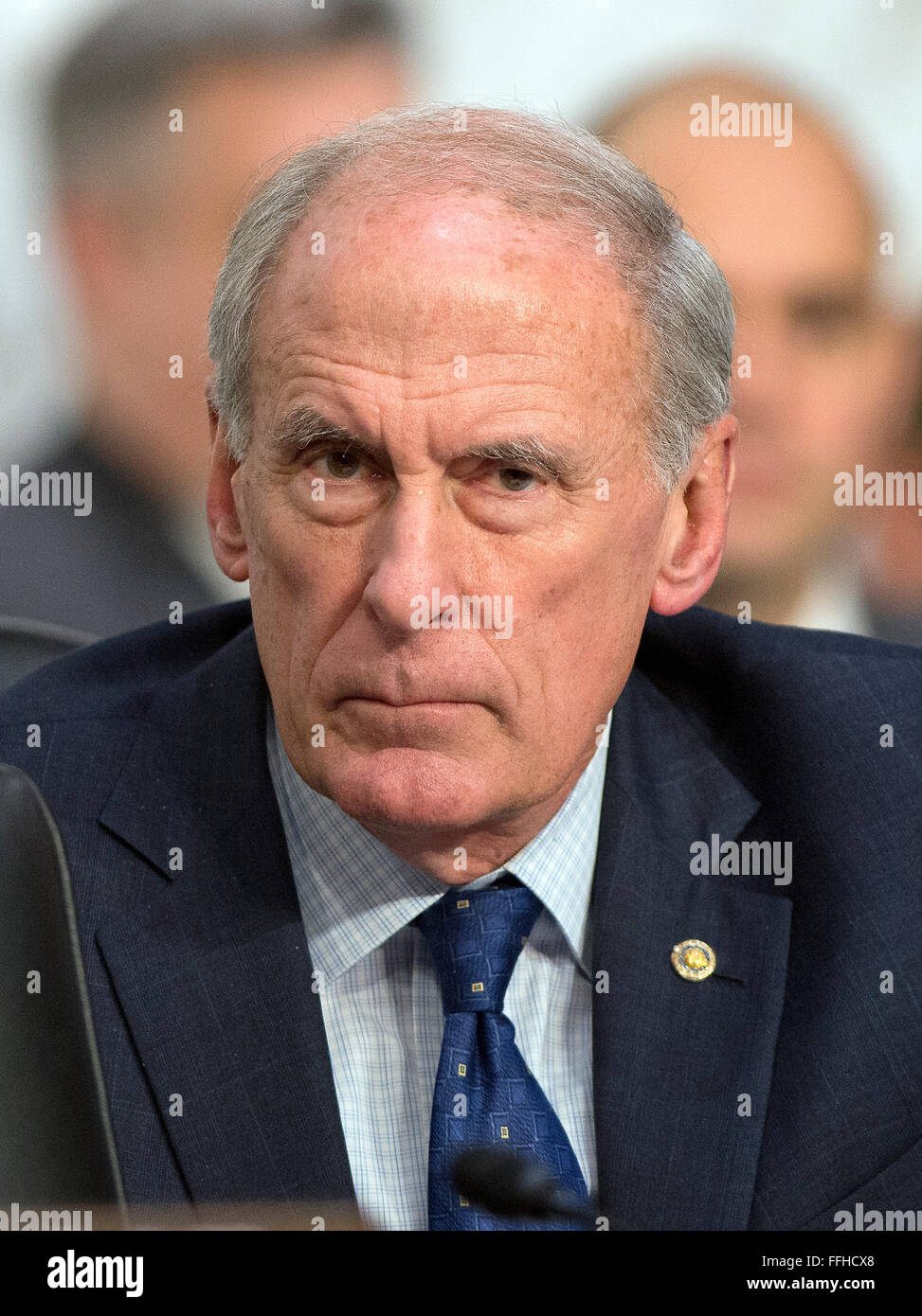 Huncoat Senator United States Senator Dan Coats (Republican of Indiana) listens as ...