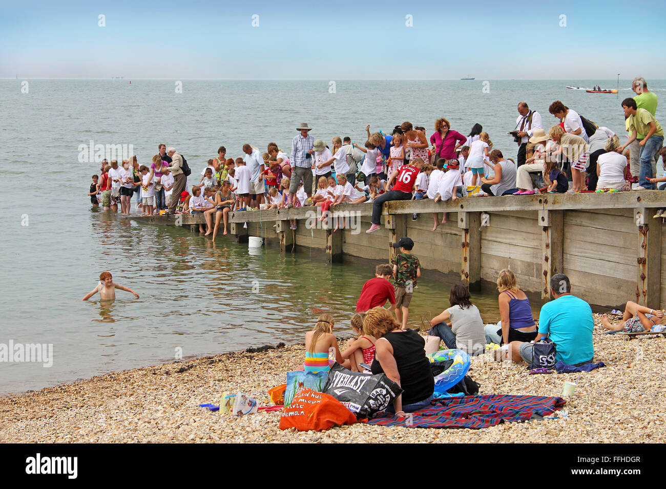 Whitstable Oyster Week Family Crabbing Competition Kent England Stock Photo