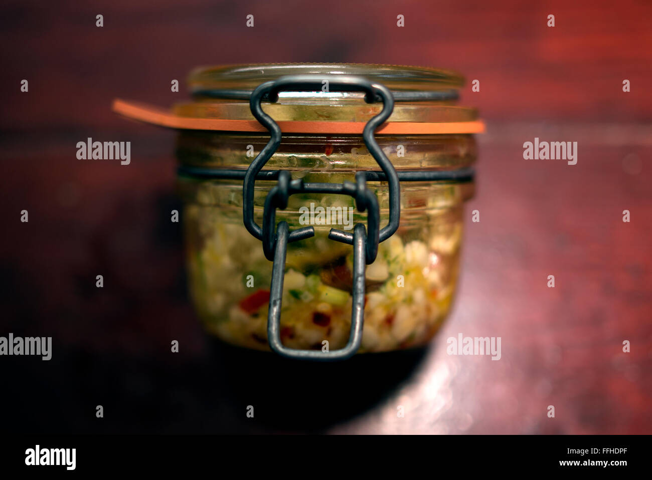 Garlic, Chilli, Lemon and Lime in Mason Jar Stock Photo Alamy