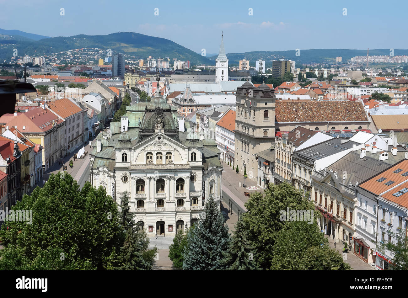 KOSICE, SLOVAKIA - AUGUST 03, 2013: Panoramic view on the central square in Kosice, Slovakia. Stock Photo