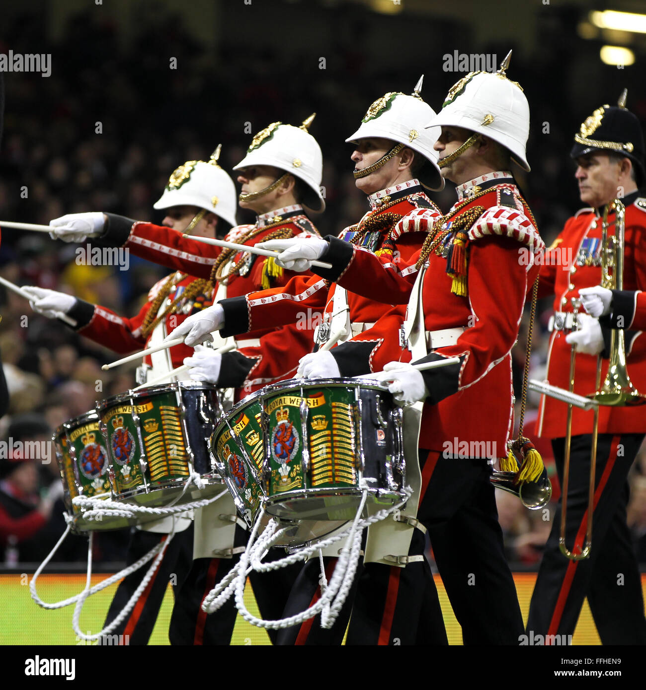Principality Stadium, Cardiff, Wales. 13th Feb, 2016. RBS Six Nations Championships. Wales versus Scotland. The 3rd Royal Welsh Regimental Band in pre-match entertainment. Credit:  Action Plus Sports/Alamy Live News Stock Photo