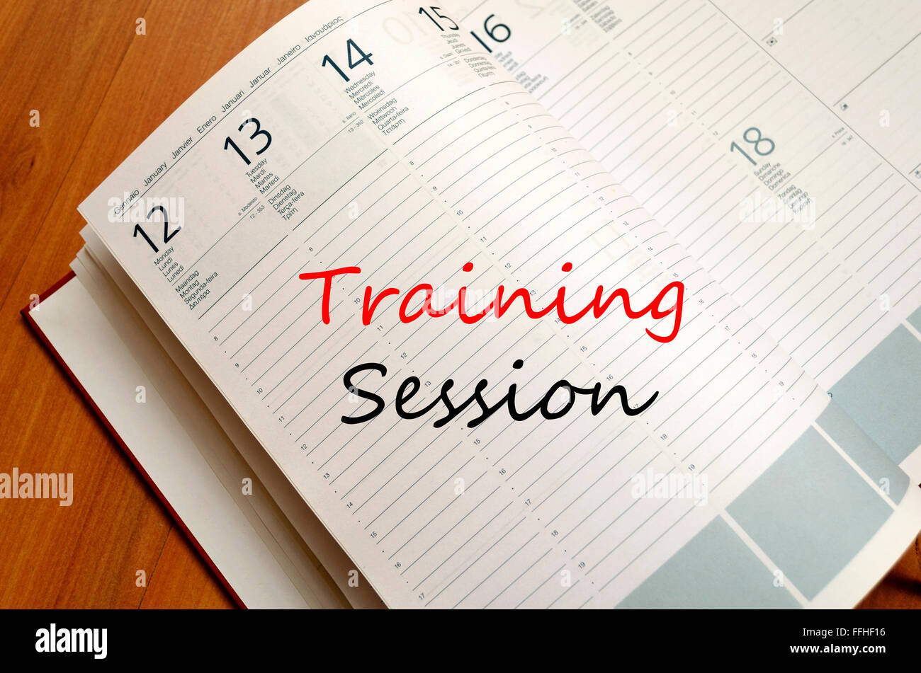 Training session text concept write on notebook Stock Photo - Alamy