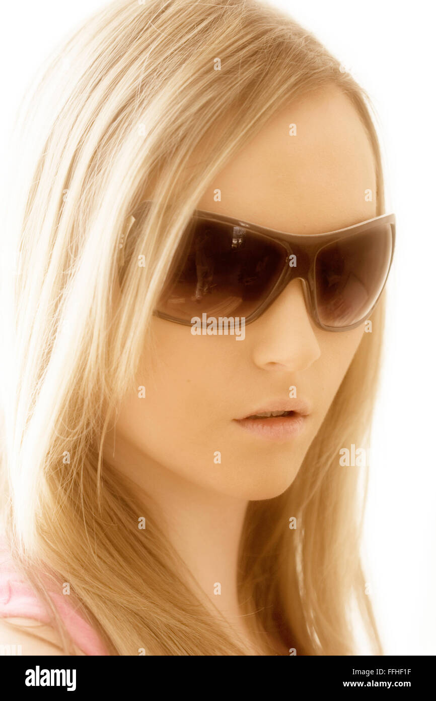 Close Up Of Face Caucasian Teenage Girl With Long Blonde Hair