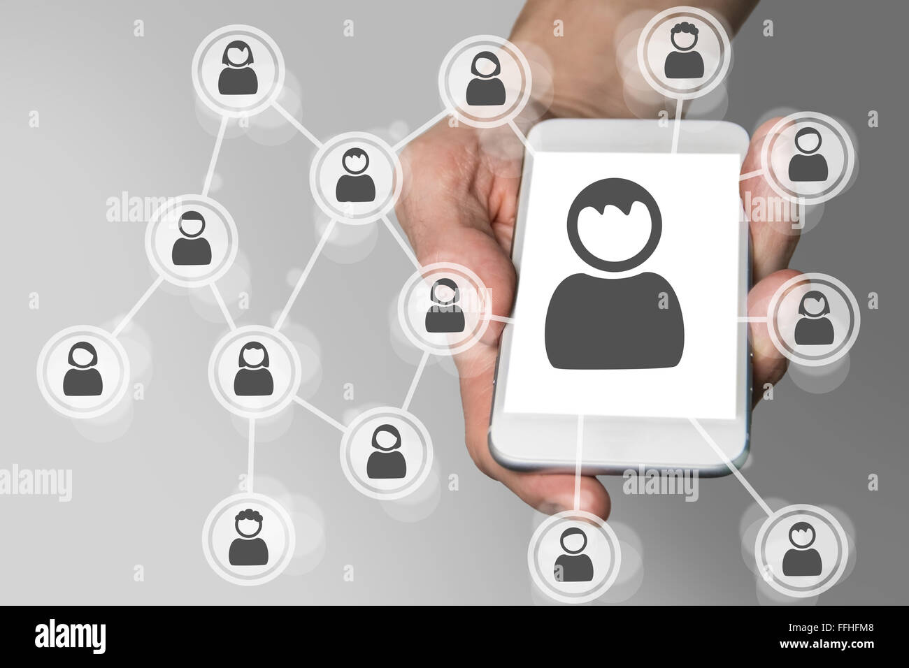 Social network on mobile device concept like smartphone Stock Photo