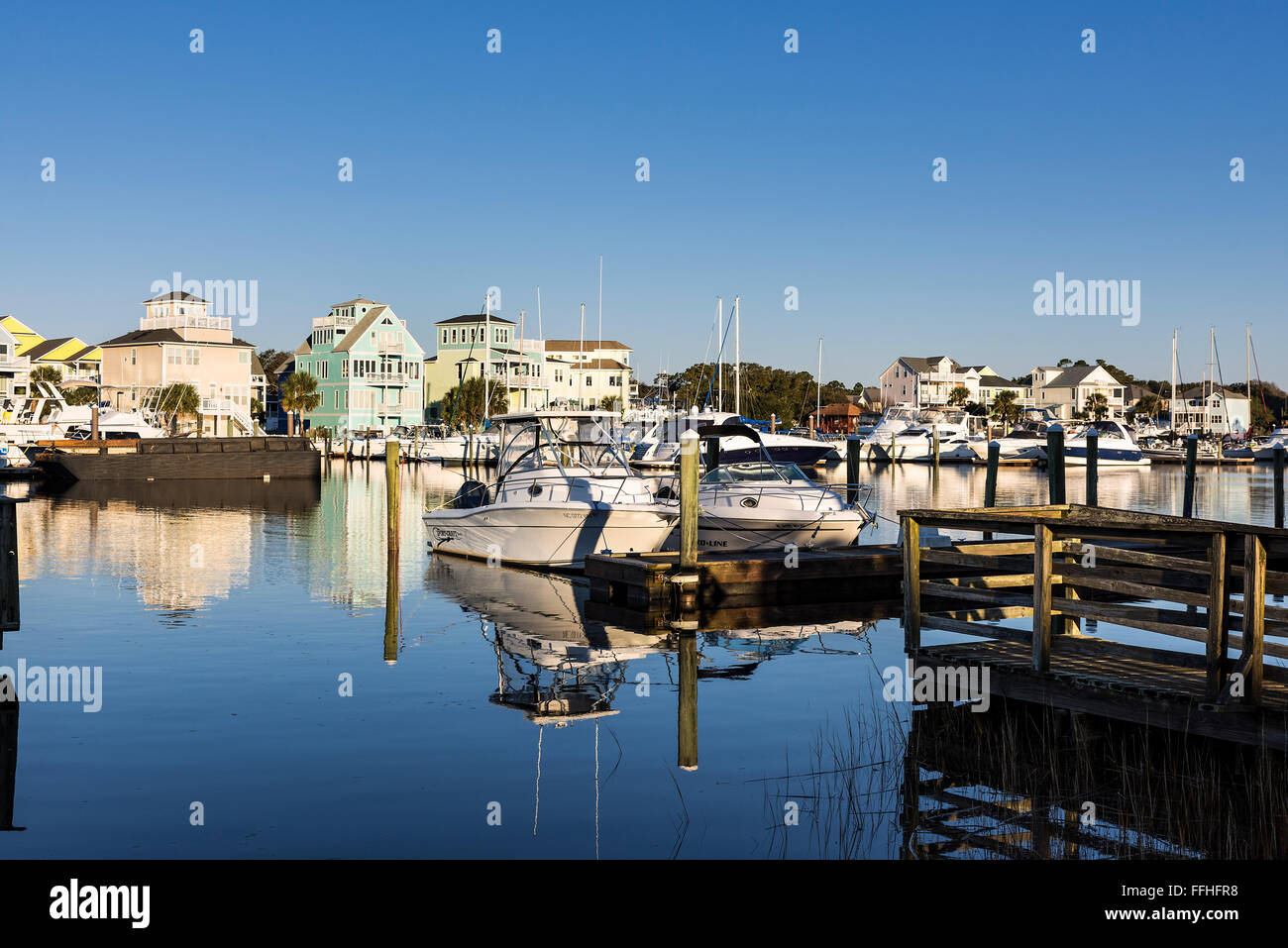 Waterfront houses along the canal at Carolina Beach, North Carolina, USA Stock Photo
