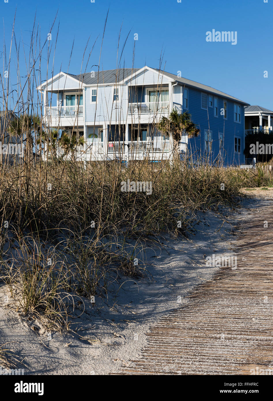 Waterfront beach house along Carolina Beach, North Carolina, USA Stock