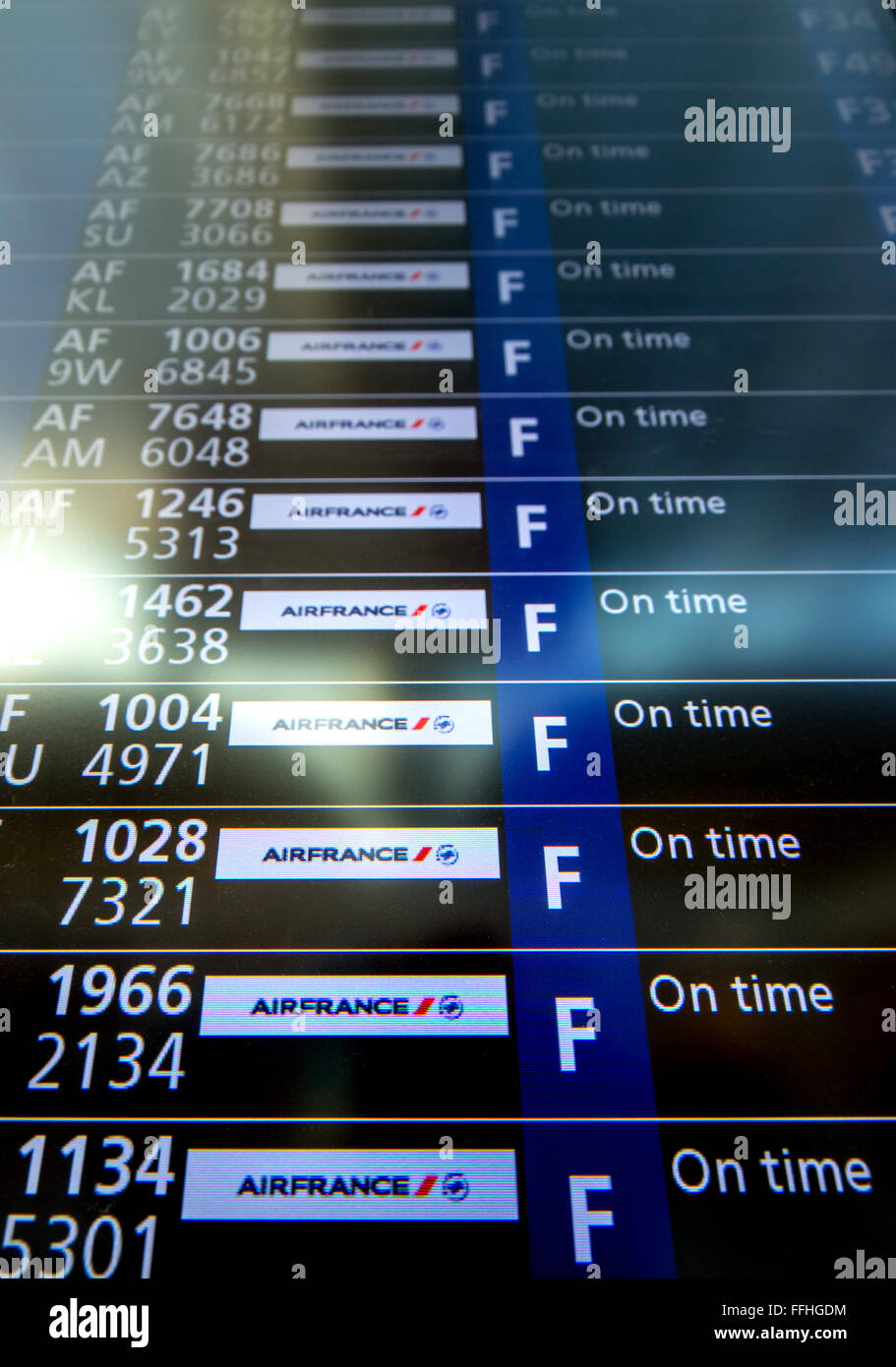 Flight scoreboard, Arrival and departure displays, AIR FRANCE flights