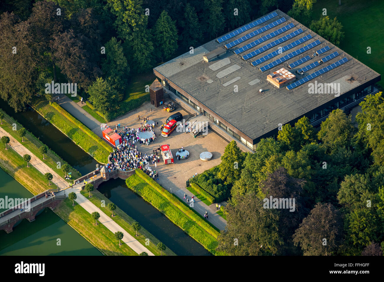 Aerial view, Schloss Nordkirchen, classical open-air spectacle 'Night of thousand candles' at the castle in Nordkirchen, baroque Stock Photo