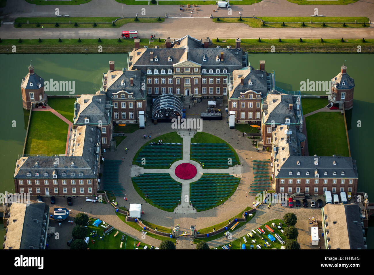 Aerial view, Schloss Nordkirchen, classical open-air spectacle 'Night of thousand candles' at the castle in Nordkirchen, baroque Stock Photo