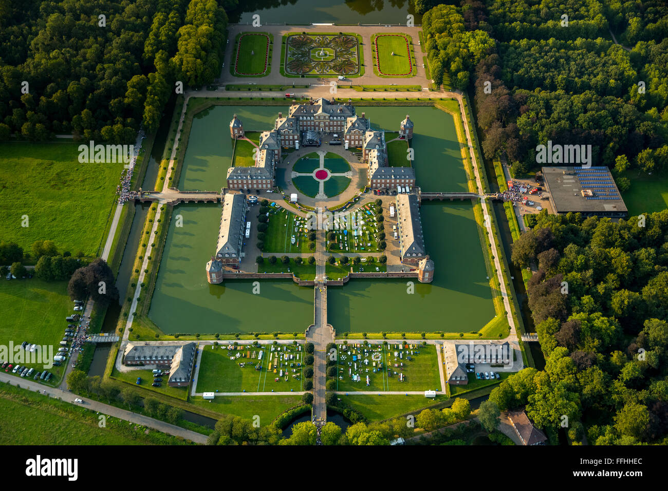 Aerial view, Schloss Nordkirchen, classical open-air spectacle "Night of thousand candles" at the castle in Nordkirchen, baroque Stock Photo