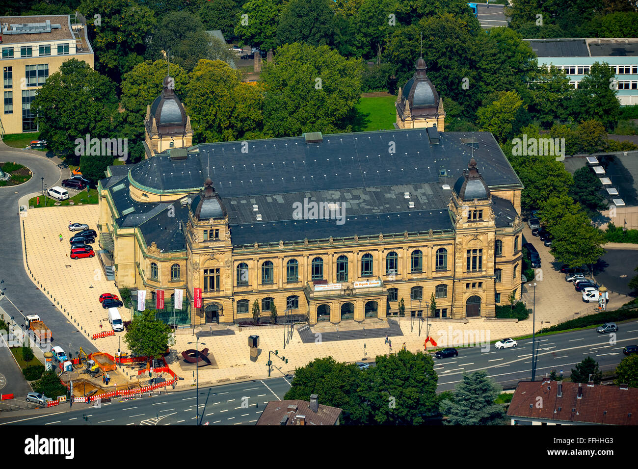 Aerial view, the Stadthalle Wuppertal, Historic the Stadthalle on Johannisberg, Town Hall, Concert Hall symphony orchestra Stock Photo