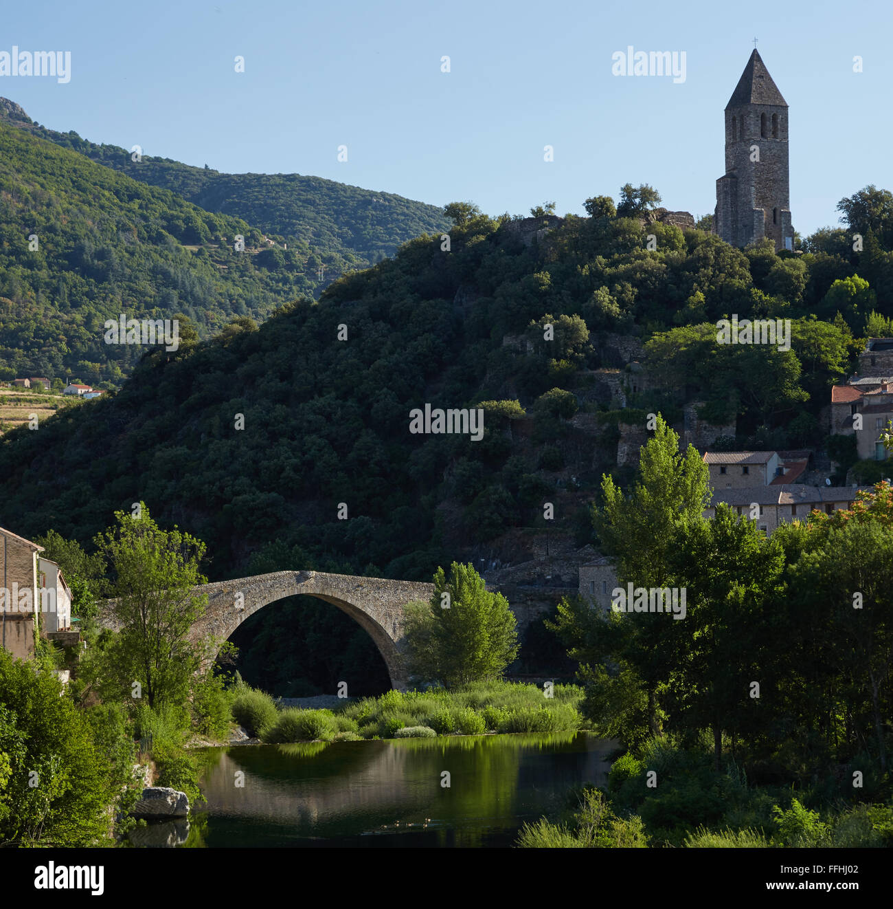 Pont Du Diable, over the Jaur river in Olargues, Haut-Languedoc, France Stock Photo