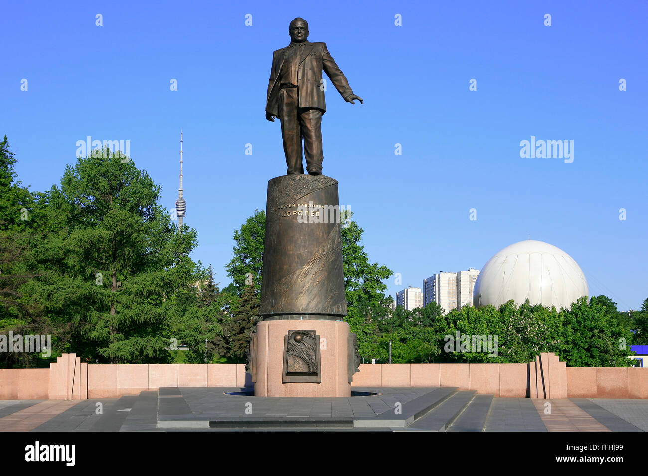Monument to the lead Soviet rocket engineer and spacecraft designer Sergei Pavlovich Korolev (1907-1966) in Moscow, Russia Stock Photo