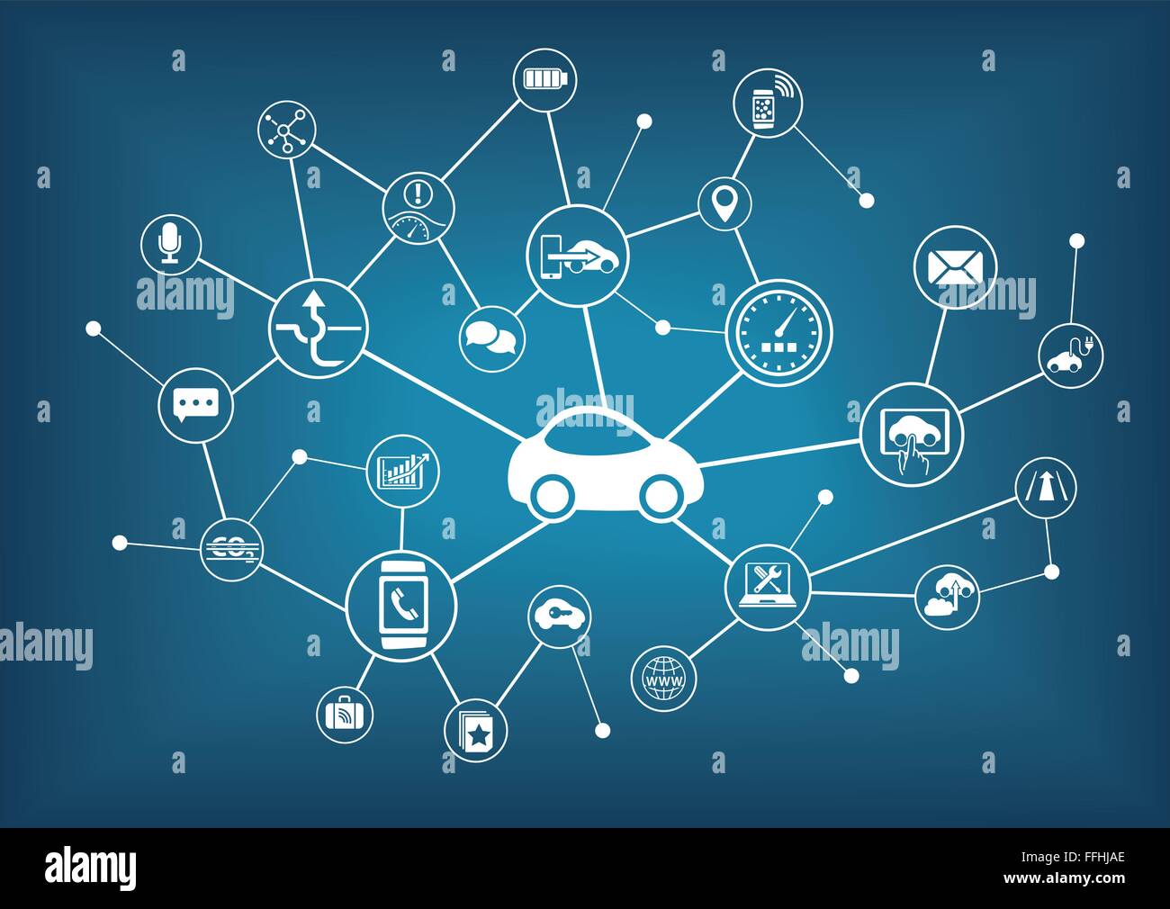 Connected car vector illustration. Concept of connecting to vehicles