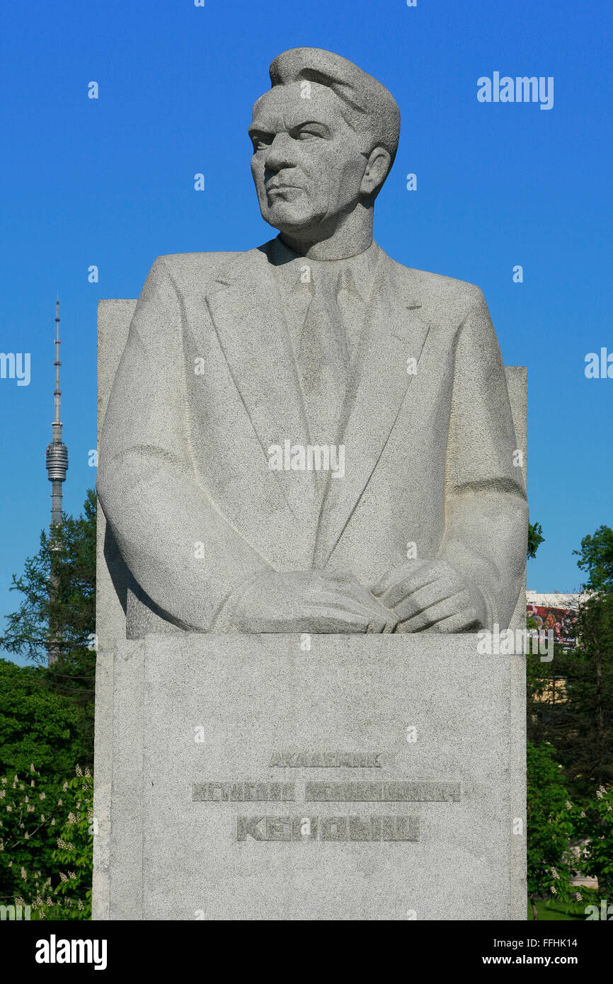Monument to the Soviet scientist Mstislav Vsevolodovich Keldysh (1911-1978) in Moscow, Russia Stock Photo