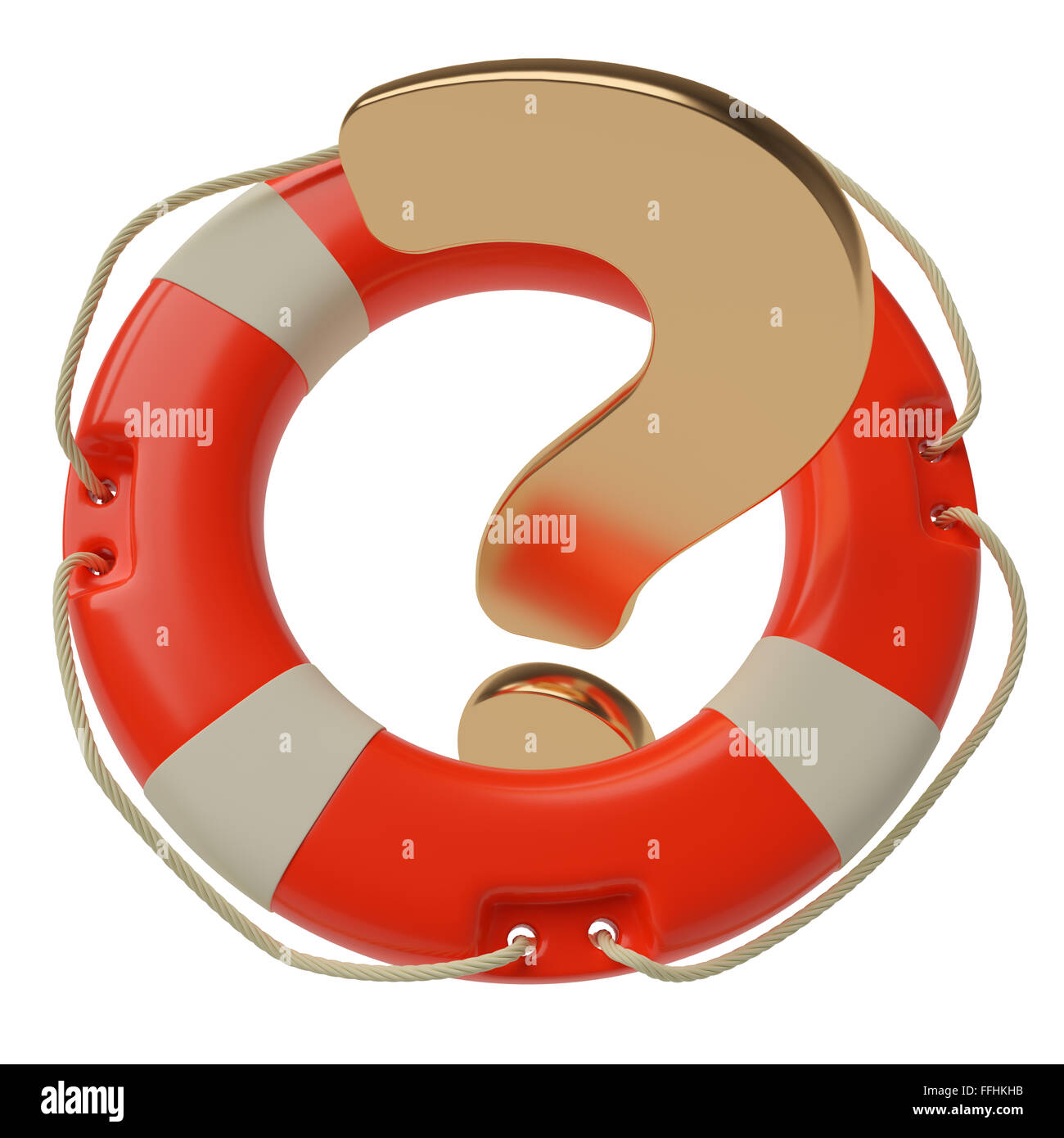Question mark inside of lifebuoy isolated on white background Stock