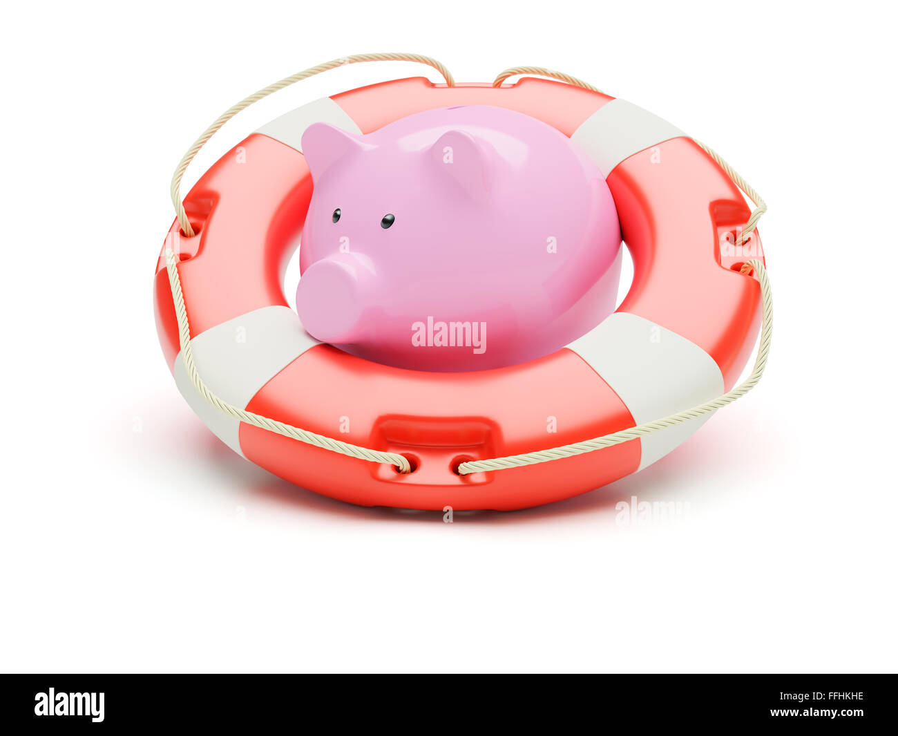 Lifebuoy with piggybank isolated on white background Stock Photo - Alamy