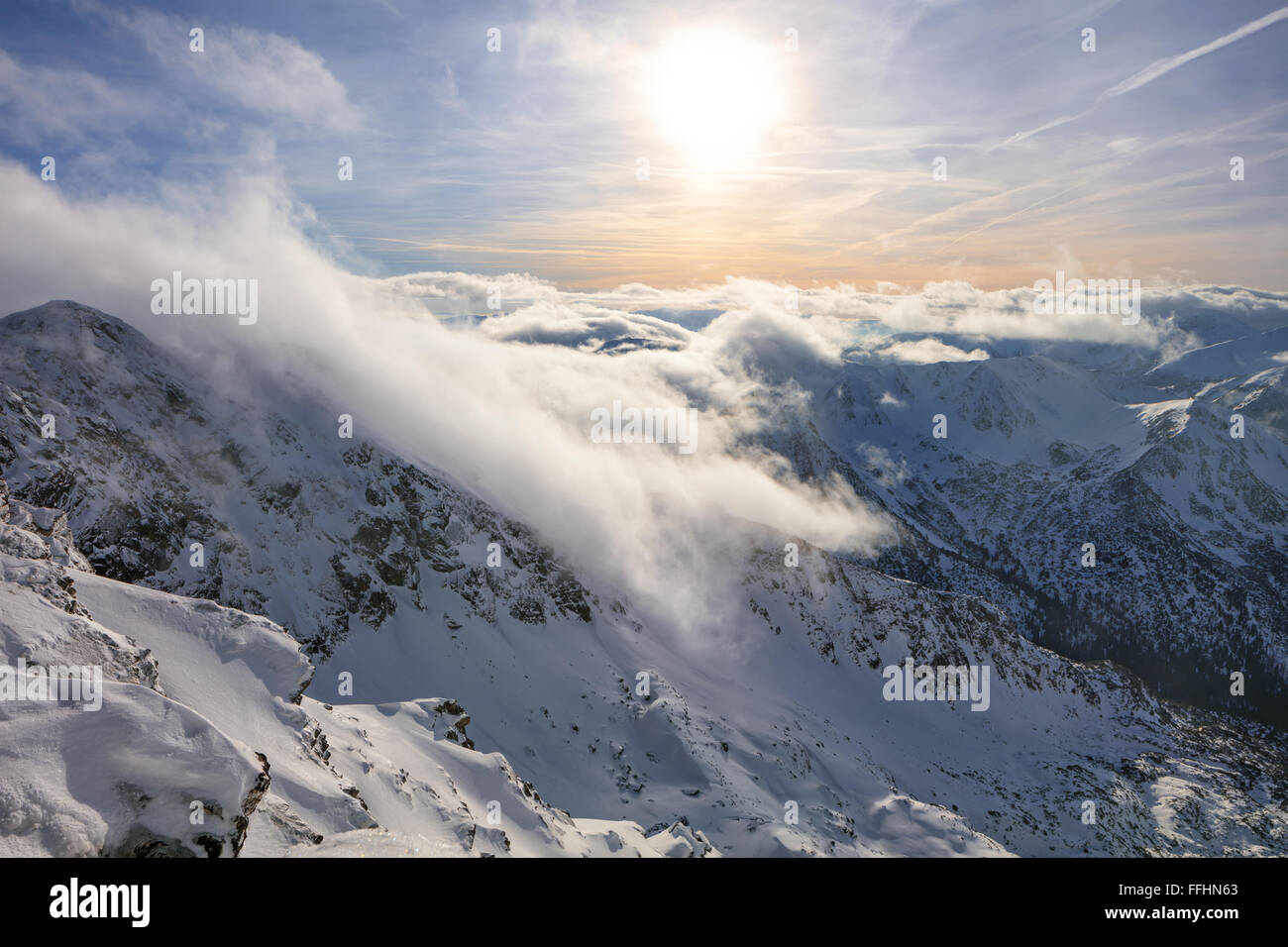 Panorama from Kasprowy Wierch mountain in Hight Tatras, Poland Stock Photo