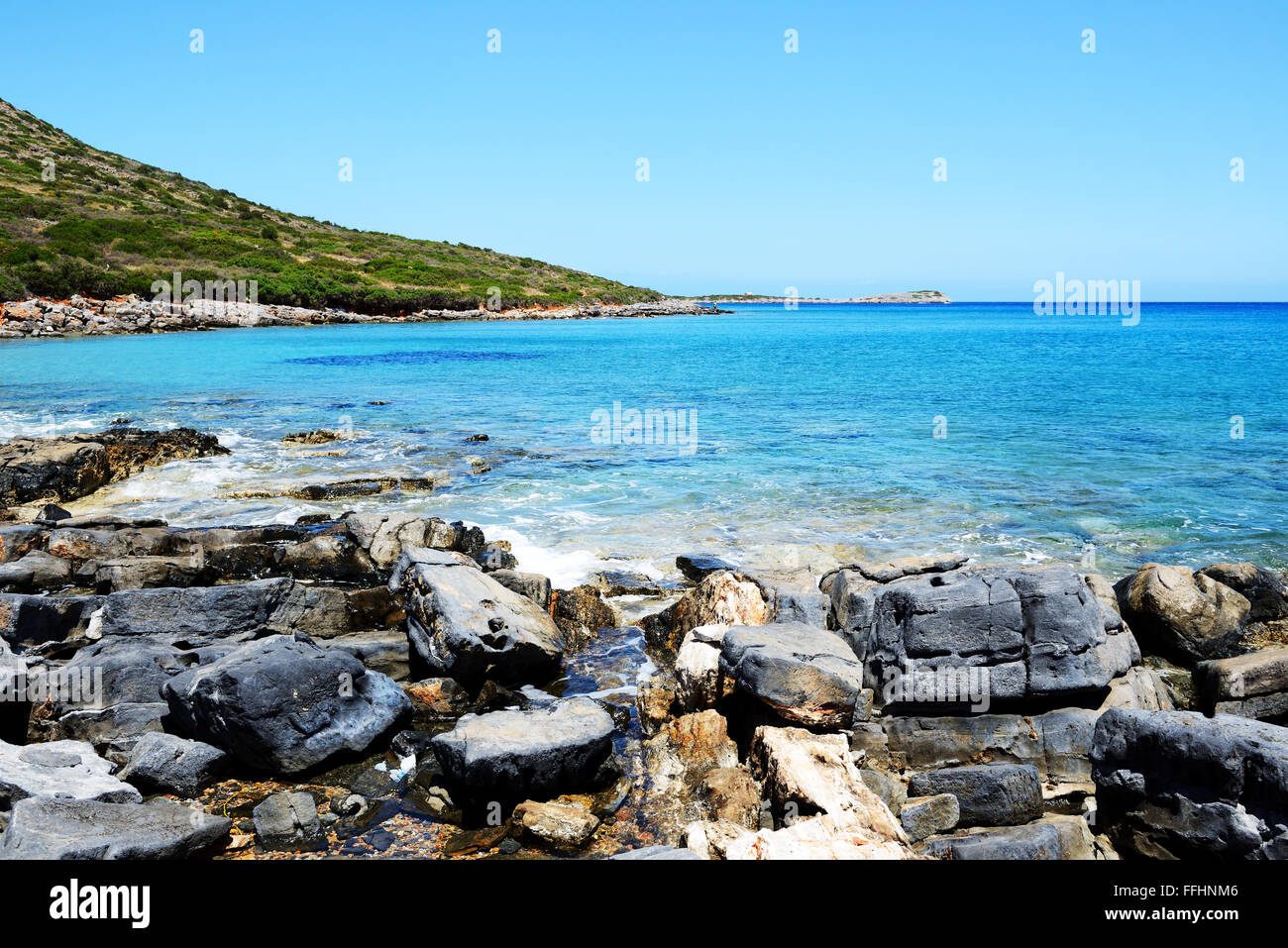 The beach on uninhabited island, Crete, Greece Stock Photo