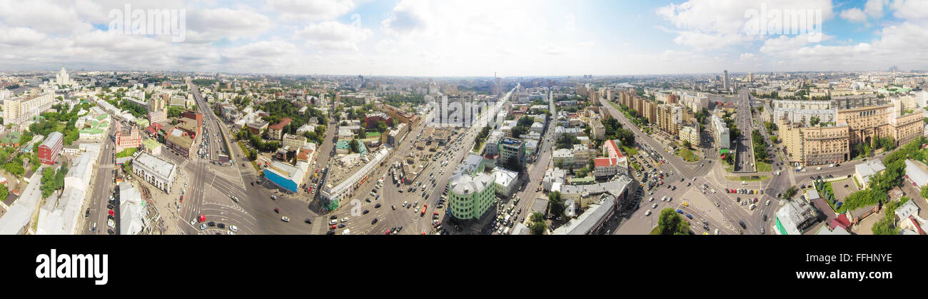 Seamless aerial panoramic view of the transport interchange on the Taganskaya square in Moscow, Russia Stock Photo