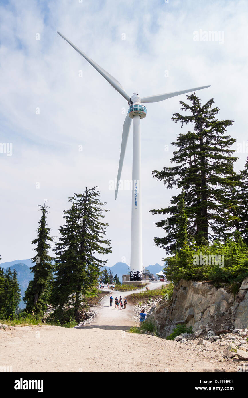 "Eye of the Wind" wind turbine with high level viewing pod at the top of Grouse Mountain, Vancouver, BC, Canada Stock Photo