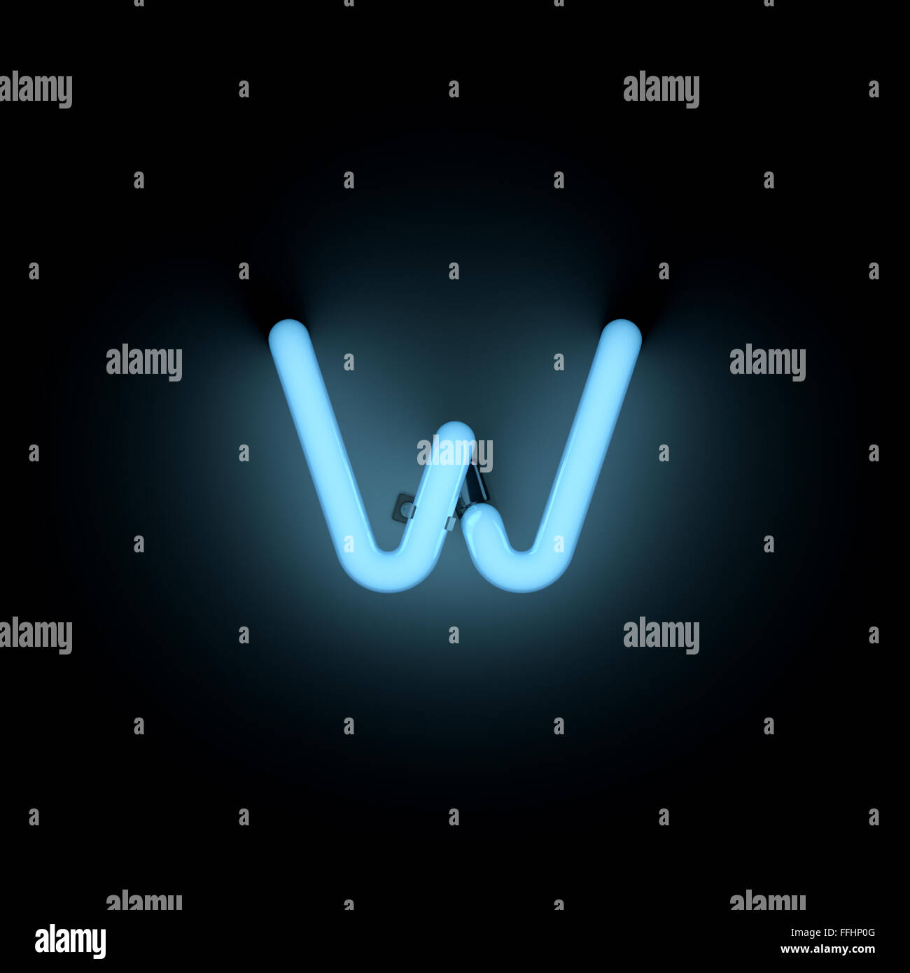Letter w lower case neon alphabet collection isolated on black Stock Photo