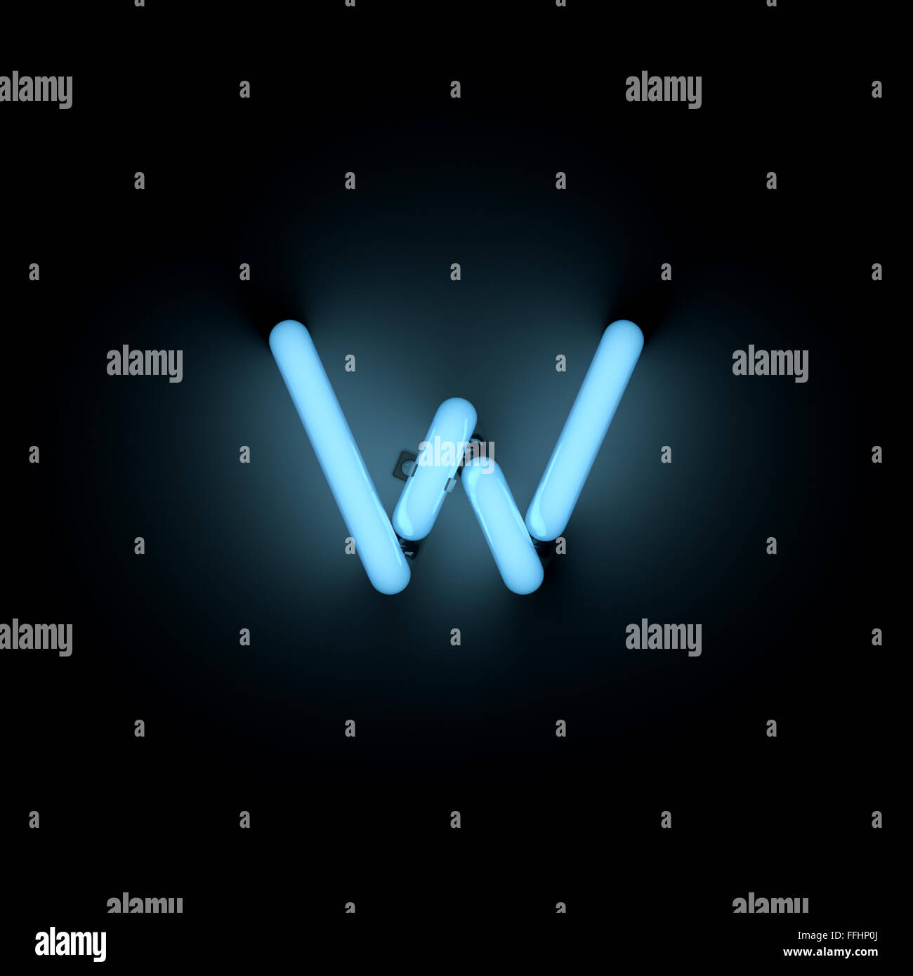 Letter w lower case neon alphabet collection isolated on black Stock Photo
