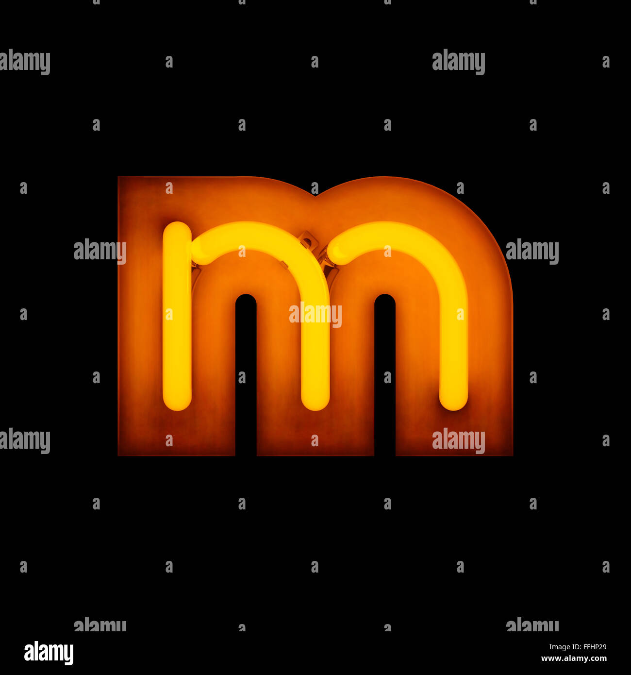 Neon Letter m lower case neon alphabet collection isolated on black Stock Photo