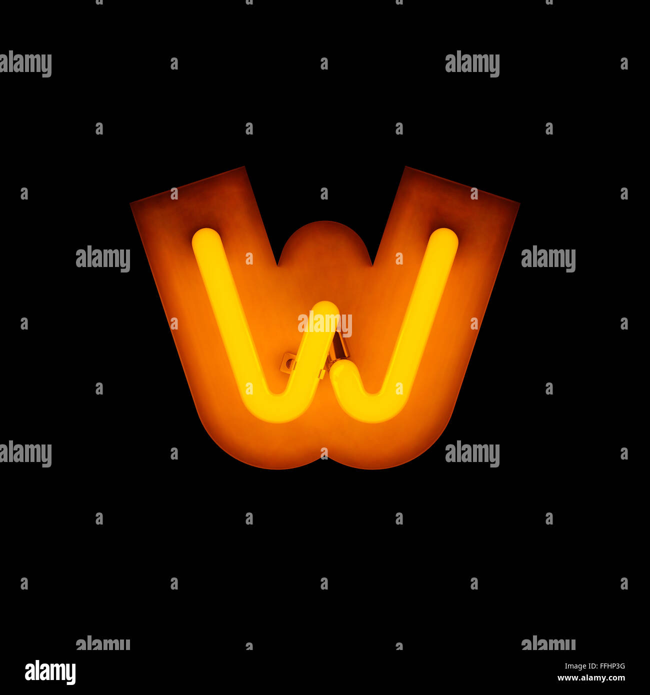 Neon Letter w lower case neon alphabet collection isolated on black Stock Photo