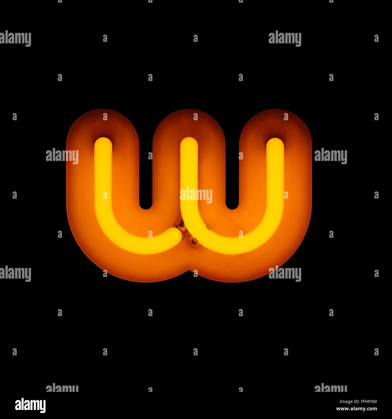 Neon Letter w lower case neon alphabet collection isolated on black (rounded) Stock Photo