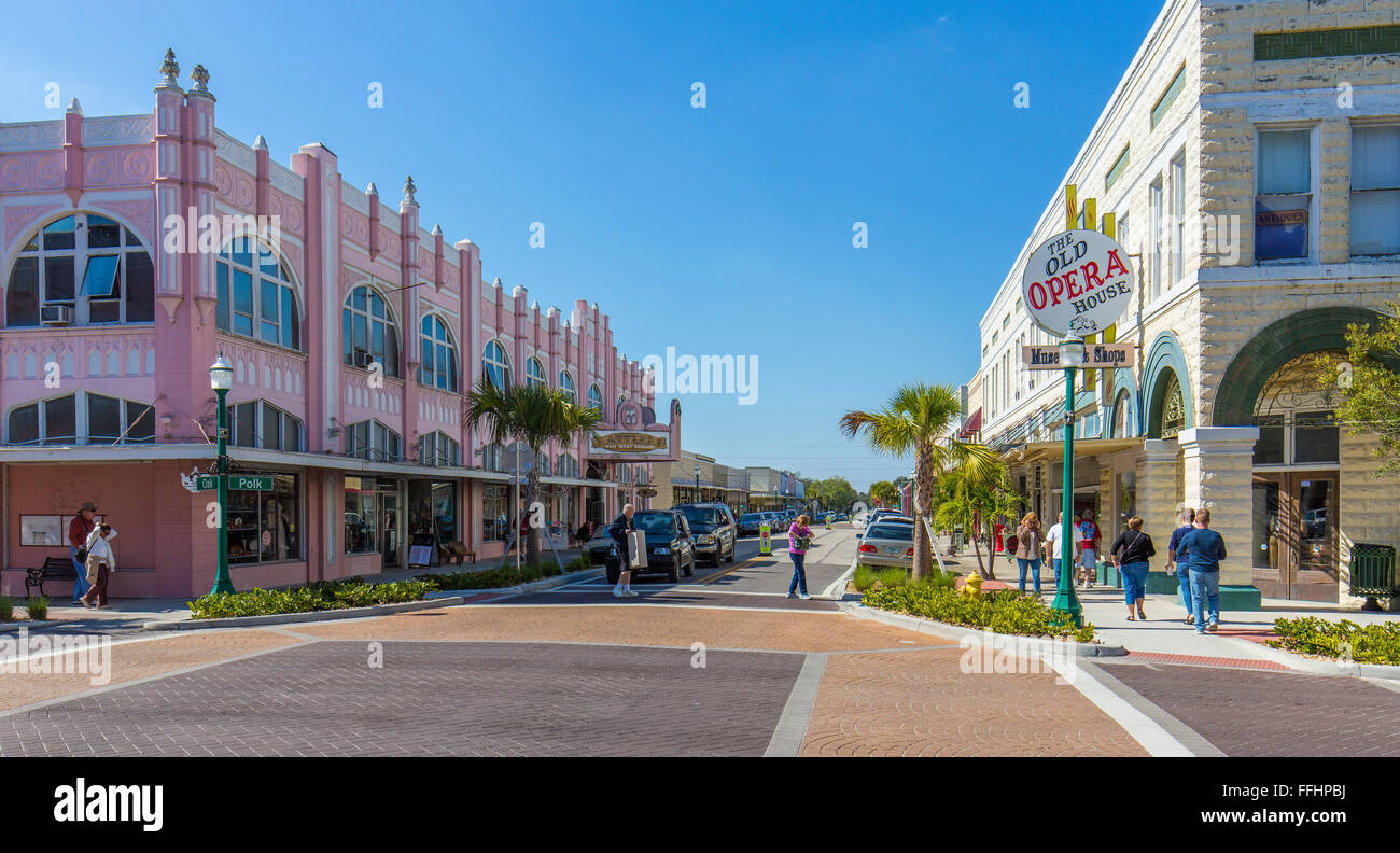 Downtown Historic District listed on the National Register of Historic Places in antique shopping town of Arcadia Florida. Stock Photo
