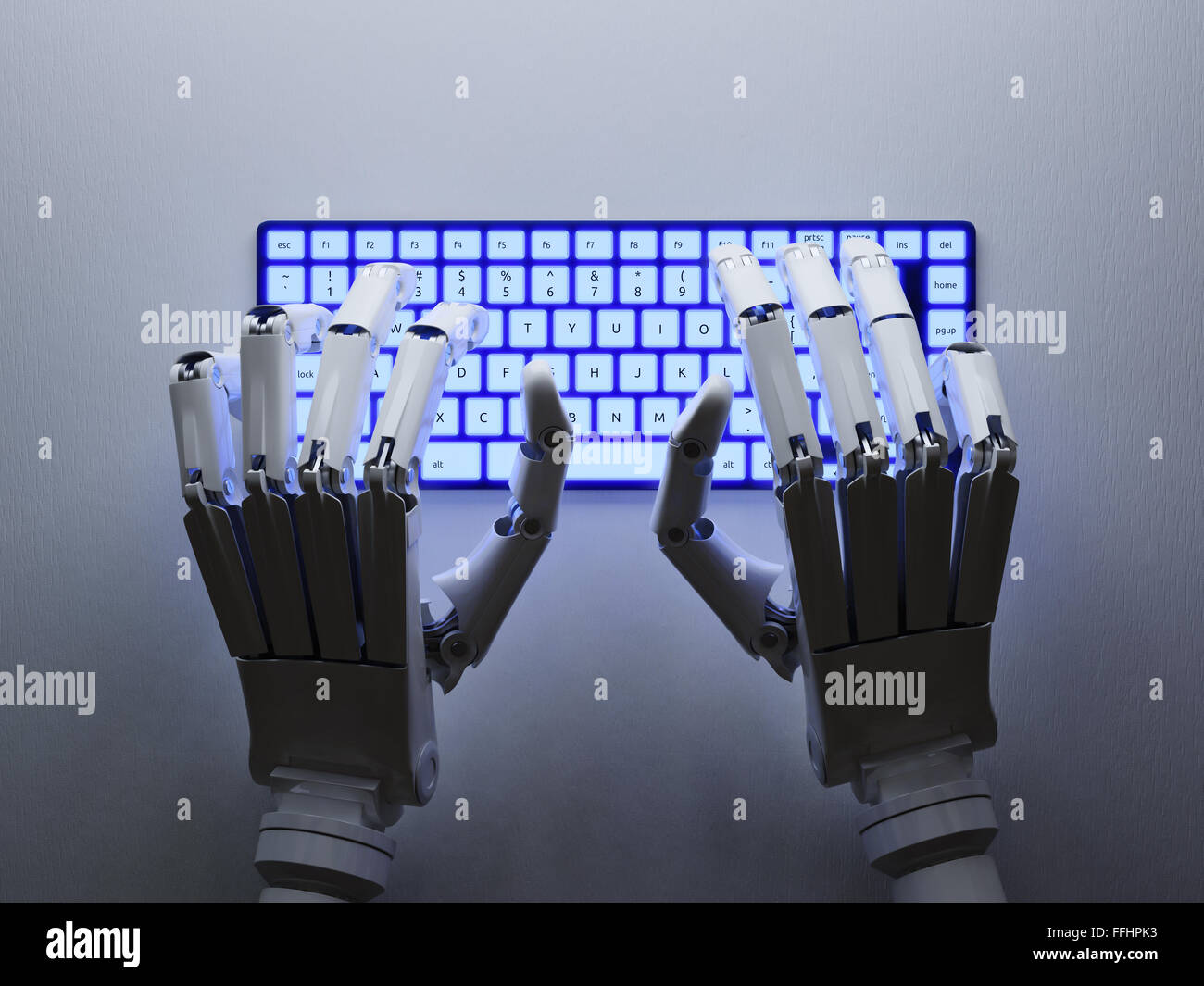 Robot typing on conceptual keyboard Stock Photo - Alamy