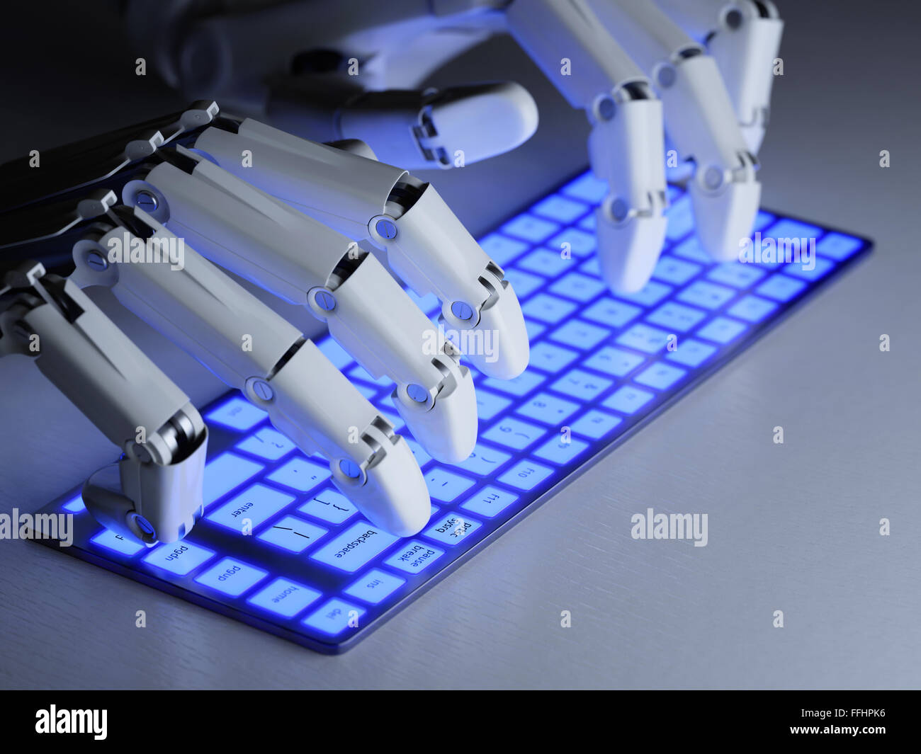 Robot typing on conceptual keyboard Stock Photo - Alamy