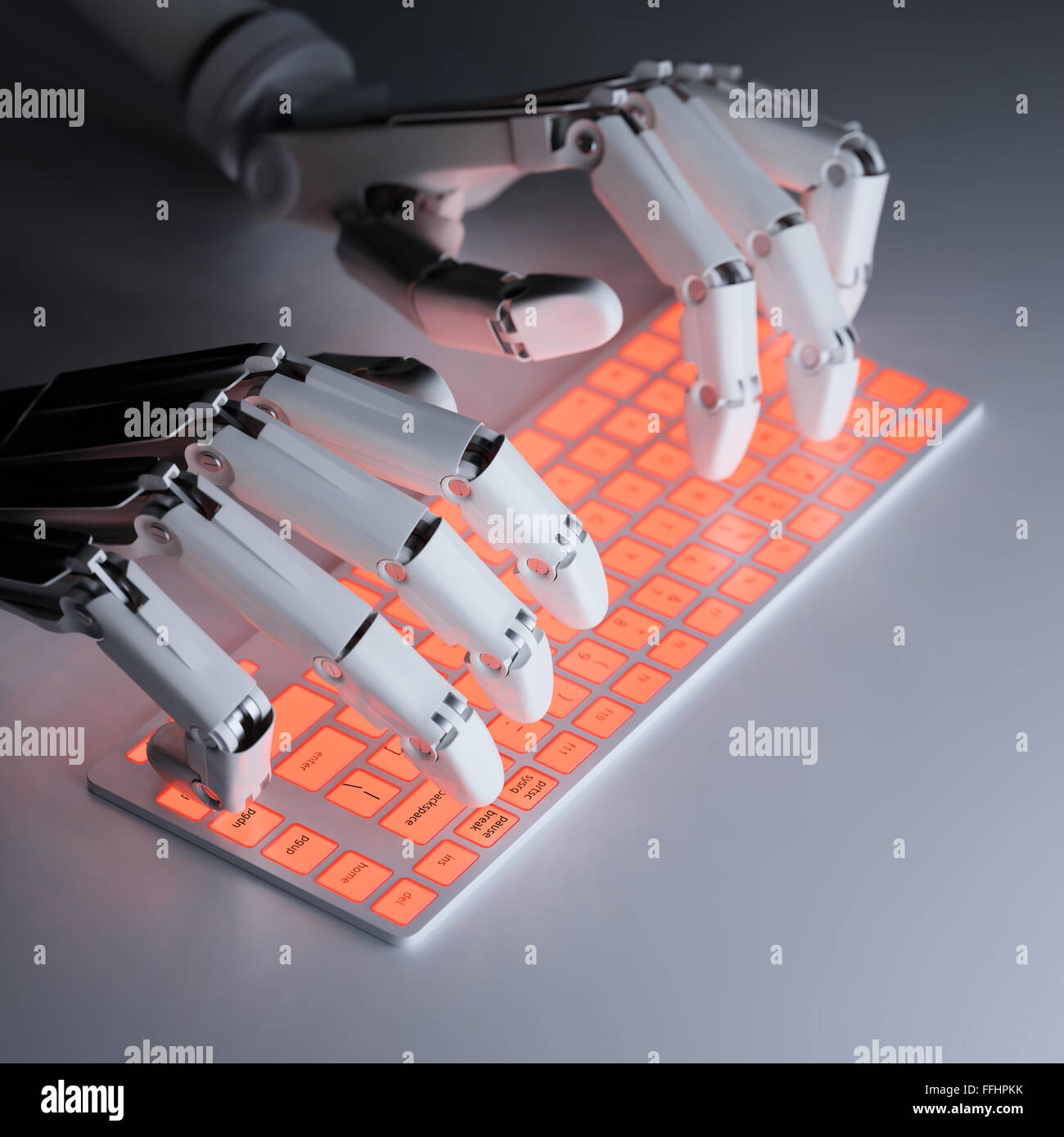 Robot typing on conceptual keyboard Stock Photo - Alamy