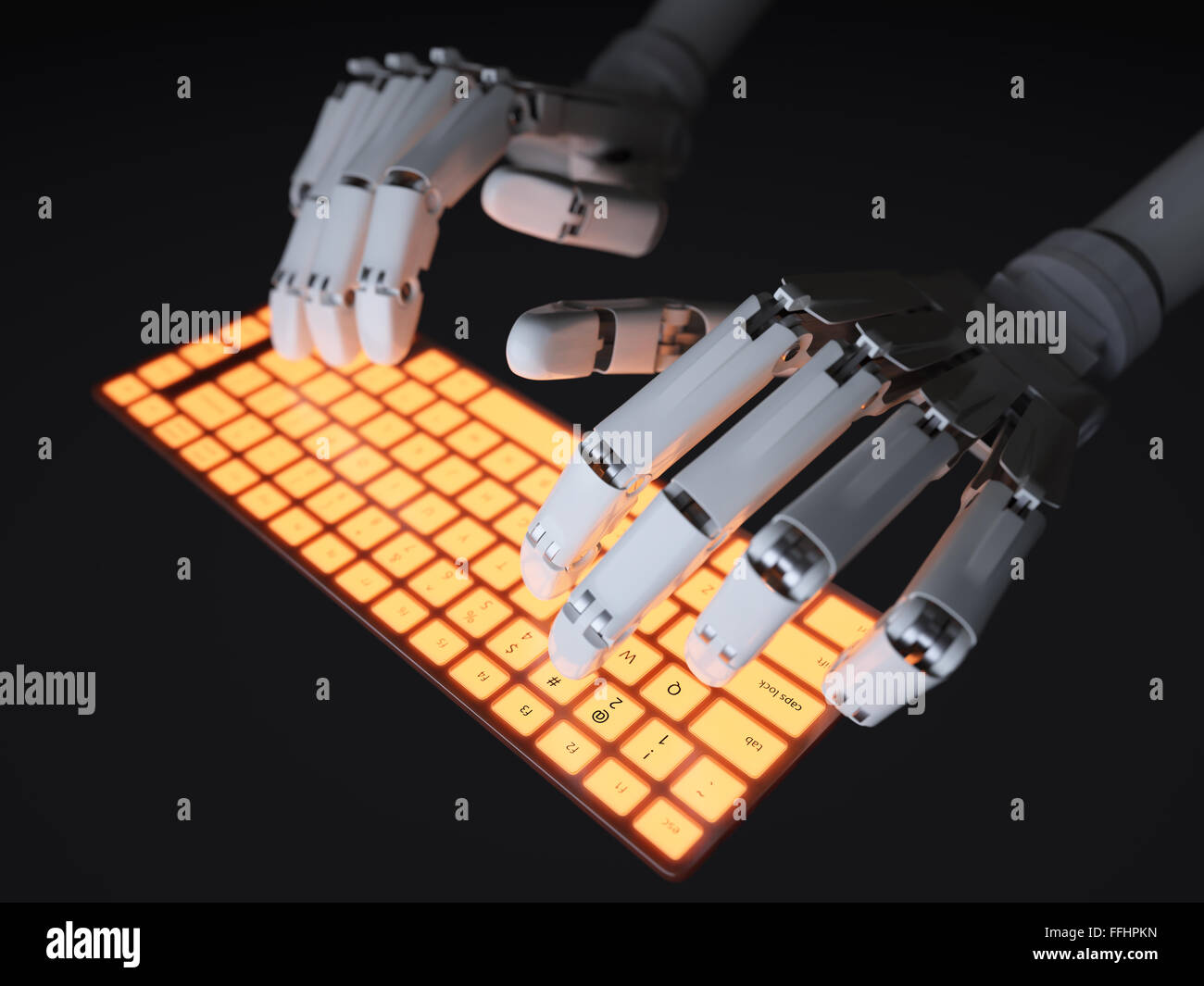 Robot typing on conceptual keyboard Stock Photo - Alamy