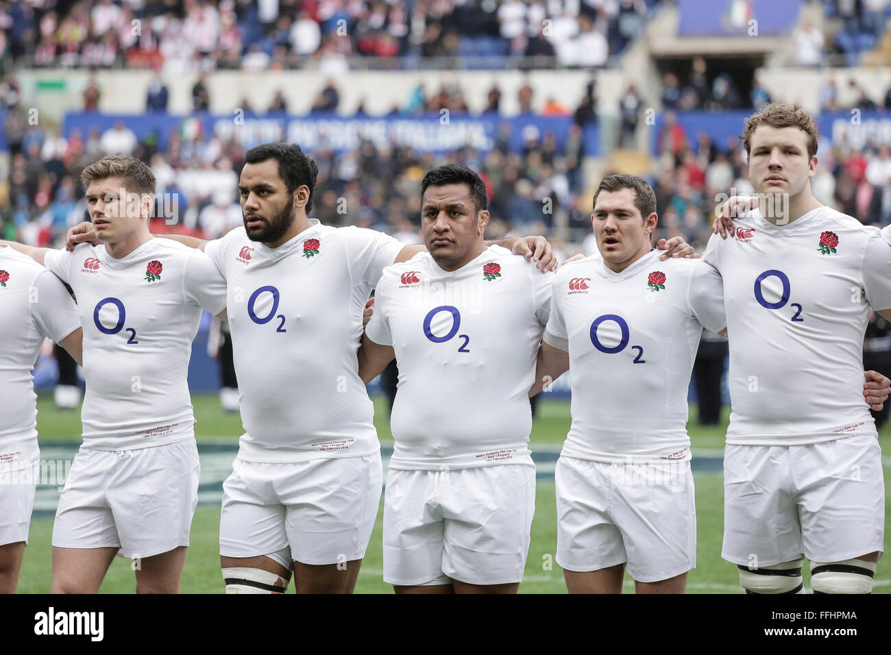 Rome,Italy.14st February,2016. England team during national anthem in RBS Six Nations Italy against England©Massimiliano Carnabuci/Alamy news Stock Photo