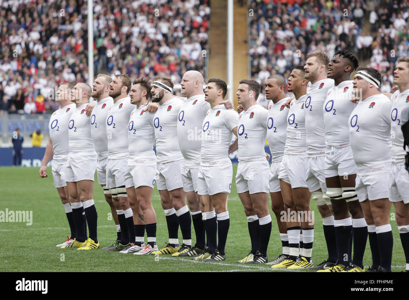 Rome,Italy.14st February,2016. England team during national anthem in RBS Six Nations Italy against England©Massimiliano Carnabuci/Alamy news Stock Photo