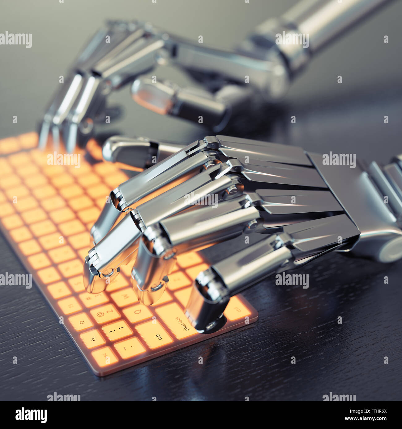 Robot typing on conceptual keyboard Stock Photo - Alamy