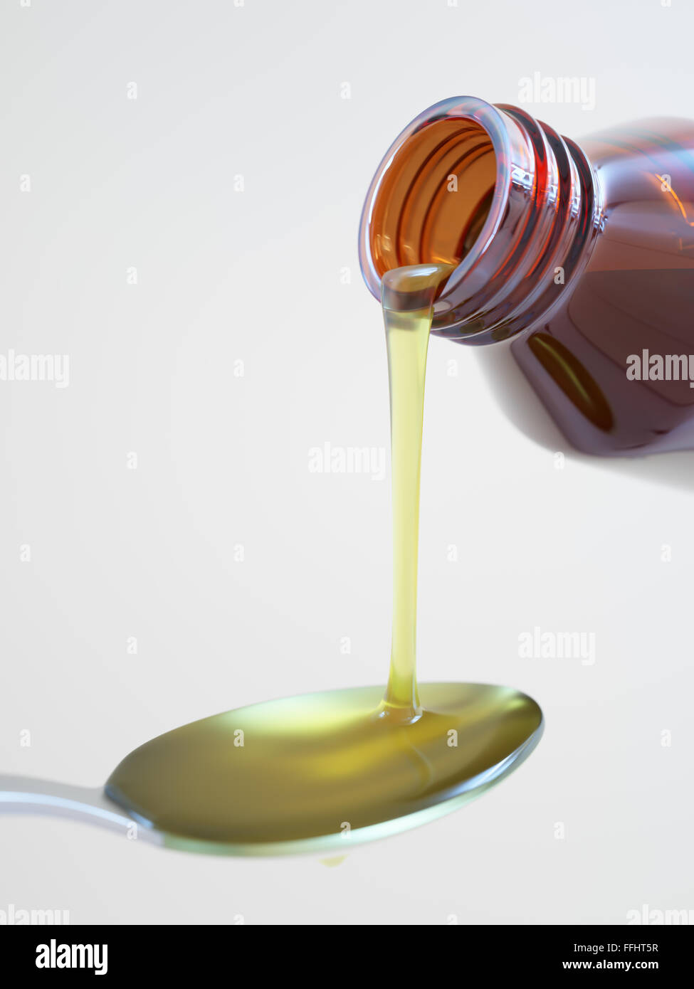 Pouring cough syrup or similar medicine into spoon Stock Photo Alamy