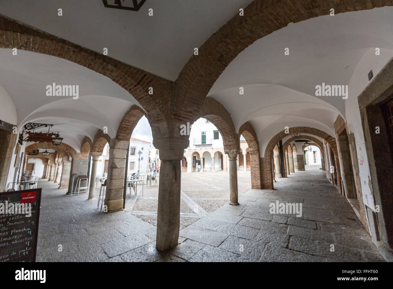 Plaza Chica with covered archs, Zafra, Extremadura, Spain Stock Photo