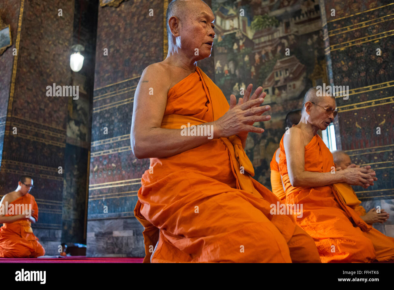 Buddhist Shrine Temple, Praying and Ordination Hall at Wat Pho, Bangkok, Thailand. Wat Pho (the Temple of the Reclining Buddha), Stock Photo