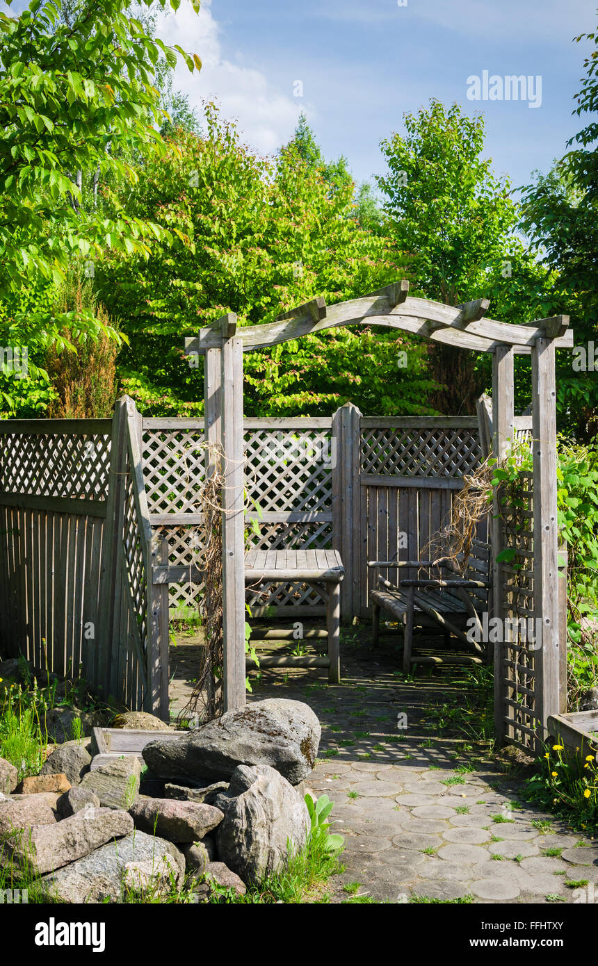Pergola and a place to relax in the garden Stock Photo