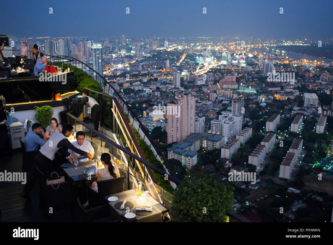 Landscape, views. Banyan Tree Rooftop Vertigo & Moon Bar, Restaurant, , Bangkok , Thailand. View of the city, Vertigo Bar and Re Stock Photo